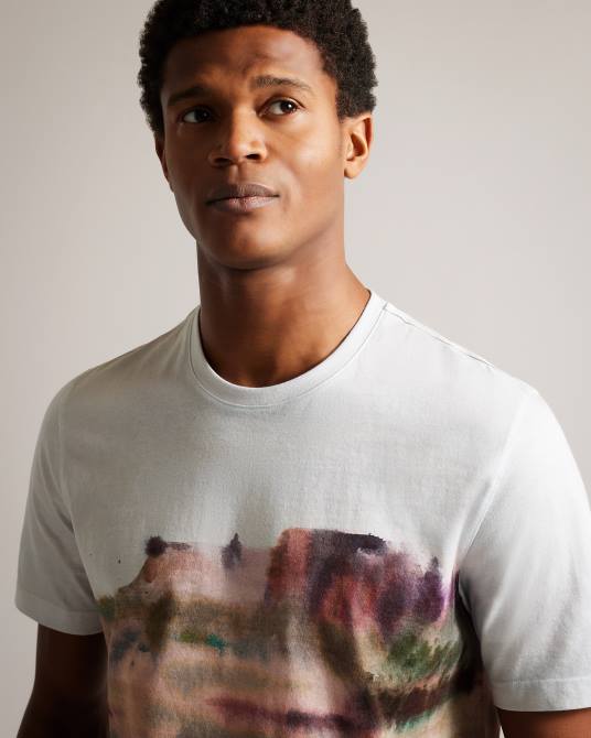 Ted Baker hombres 2ZFP1564 ropa camiseta tinot de manga corta con estampado abstracto blanco