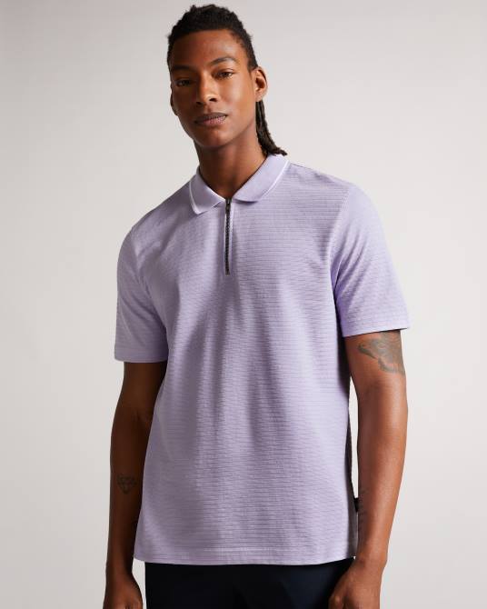 Ted Baker hombres 2ZFP1577 ropa buer polo texturizado de manga corta con cremallera lt-púrpura