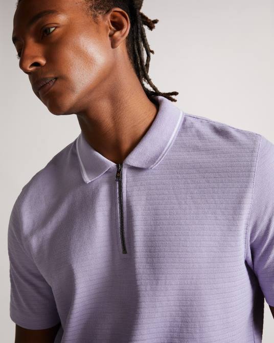 Ted Baker hombres 2ZFP1577 ropa buer polo texturizado de manga corta con cremallera lt-púrpura