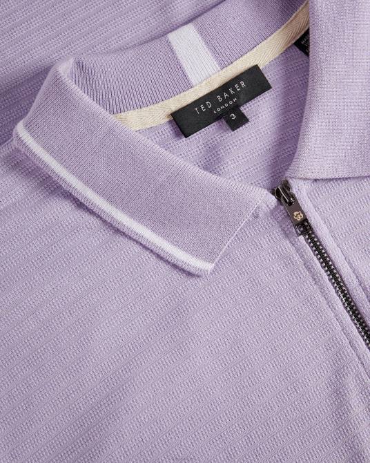 Ted Baker hombres 2ZFP1577 ropa buer polo texturizado de manga corta con cremallera lt-púrpura