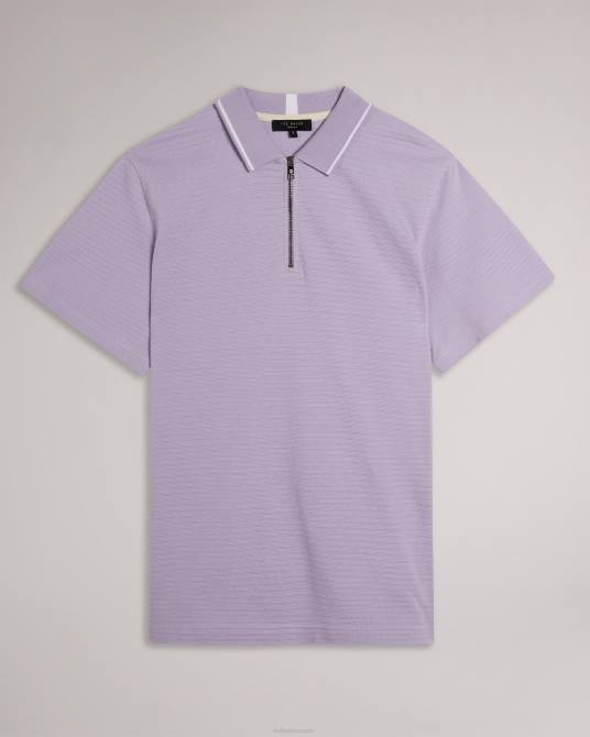Ted Baker hombres 2ZFP1577 ropa buer polo texturizado de manga corta con cremallera lt-púrpura