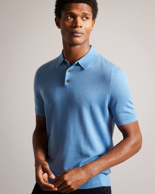 Ted Baker hombres 2ZFP1593 ropa polo mondsey de lana de manga corta azul pálido