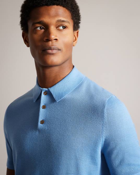 Ted Baker hombres 2ZFP1593 ropa polo mondsey de lana de manga corta azul pálido