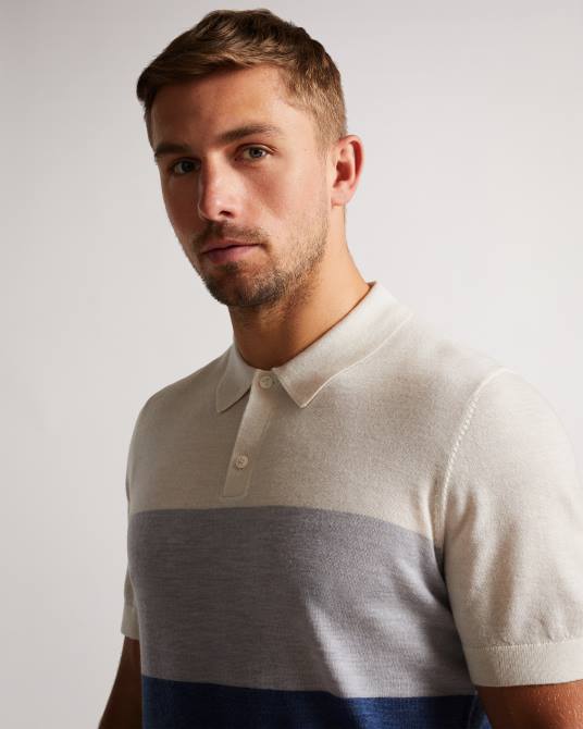 Ted Baker hombres 2ZFP1651 ropa Cove polo de merino de manga corta con múltiples rayas crudo