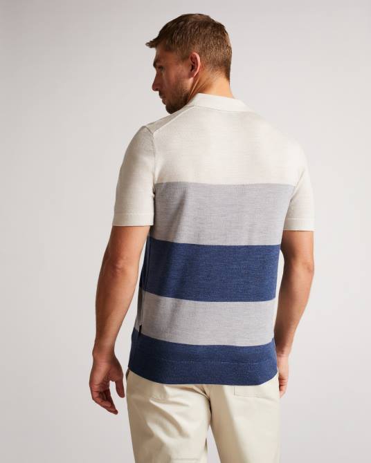 Ted Baker hombres 2ZFP1651 ropa Cove polo de merino de manga corta con múltiples rayas crudo