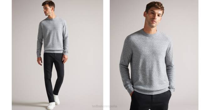 Ted Baker hombres 2ZFP1207 ropa cuello redondo texturizado de manga larga lentic marga gris