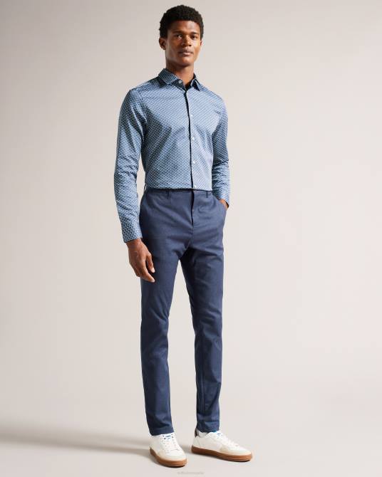 Ted Baker hombres 2ZFP1223 ropa Willuw camisa de manga larga con estampado geométrico azul