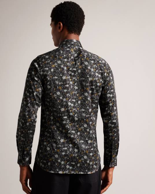 Ted Baker hombres 2ZFP1226 ropa camisa carey de manga larga con estampado floral gris