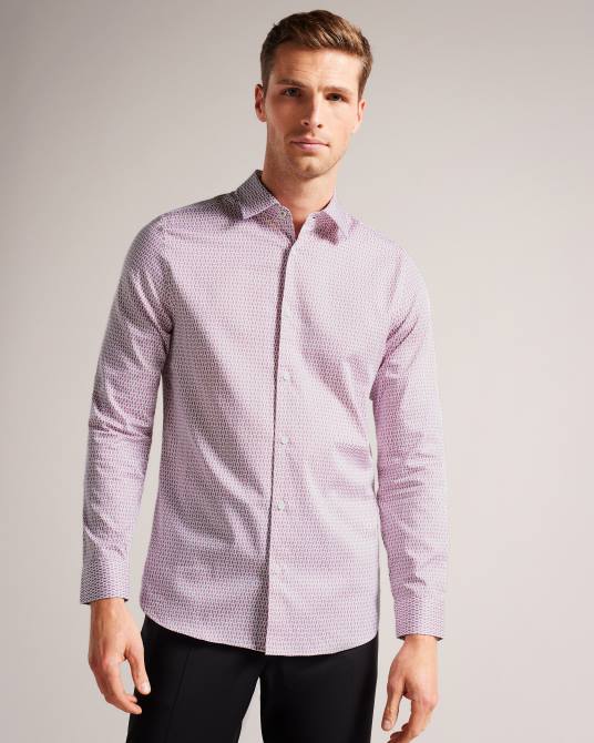 Ted Baker hombres 2ZFP1229 ropa camisa conifur manga larga círculo estampado geométrico Rosa claro