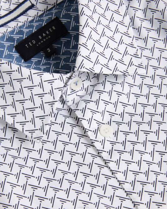 Ted Baker hombres 2ZFP1232 ropa Willuw camisa de manga larga con estampado geométrico blanco