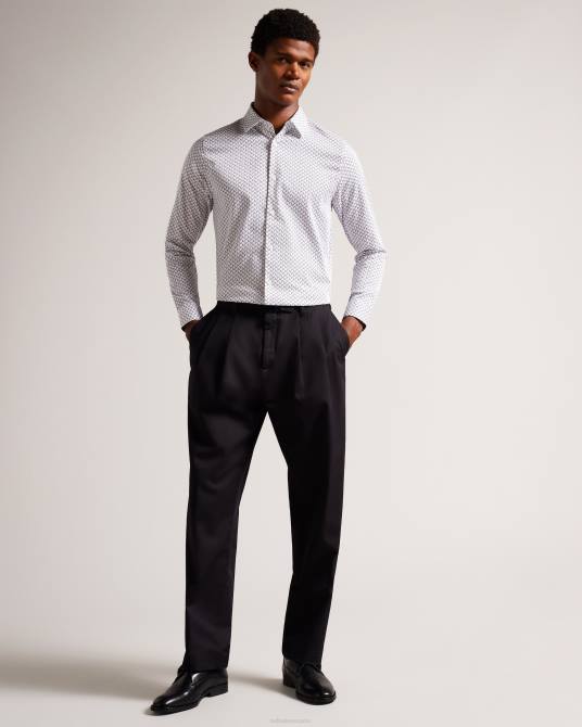 Ted Baker hombres 2ZFP1232 ropa Willuw camisa de manga larga con estampado geométrico blanco