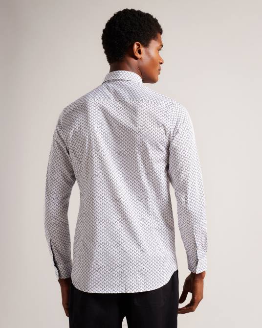 Ted Baker hombres 2ZFP1232 ropa Willuw camisa de manga larga con estampado geométrico blanco