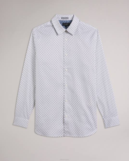 Ted Baker hombres 2ZFP1232 ropa Willuw camisa de manga larga con estampado geométrico blanco