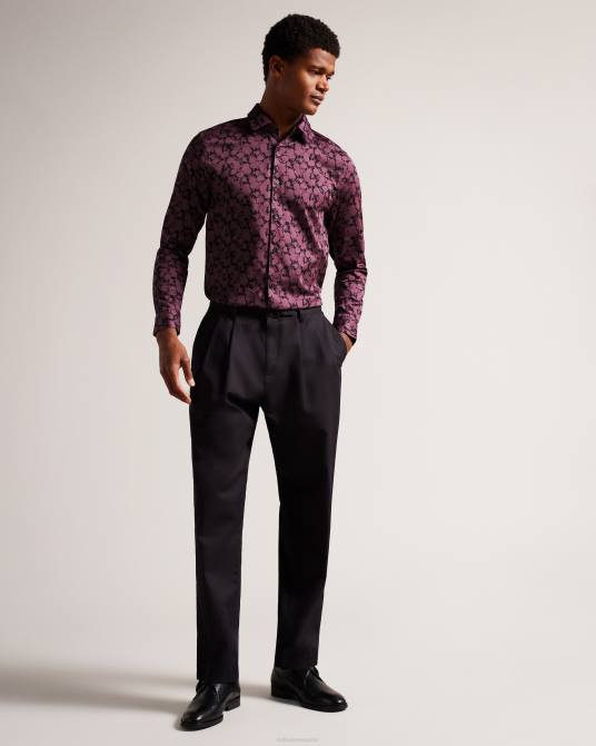 Ted Baker hombres 2ZFP1240 ropa camisa comlee de manga larga con estampado floral granate