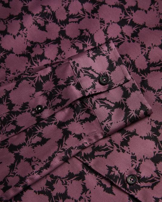 Ted Baker hombres 2ZFP1240 ropa camisa comlee de manga larga con estampado floral granate