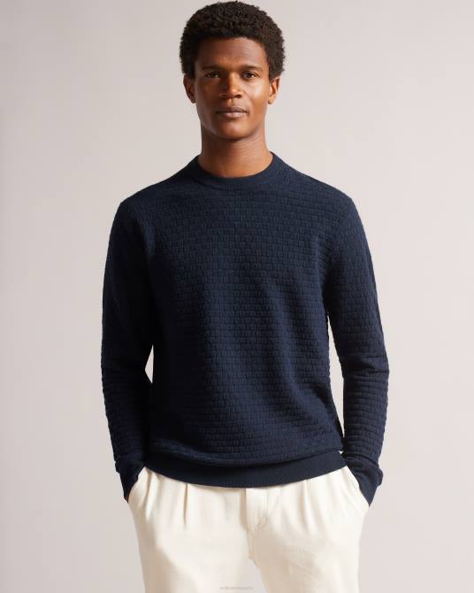 Ted Baker hombres 2ZFP1246 ropa cuello redondo texturizado de manga larga lentic Armada