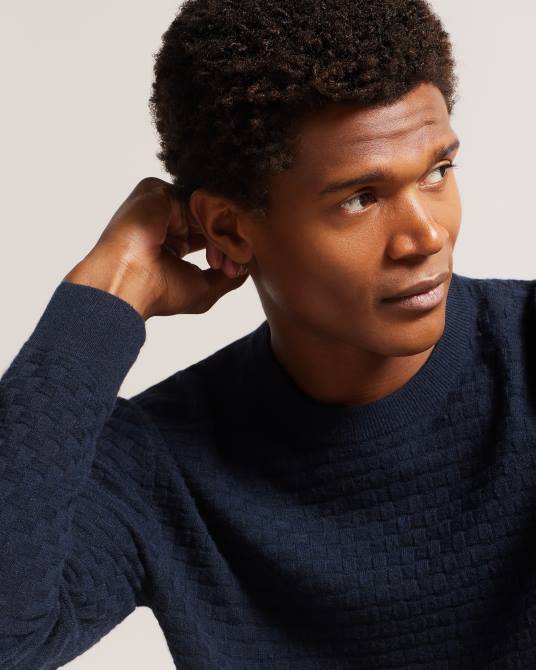 Ted Baker hombres 2ZFP1246 ropa cuello redondo texturizado de manga larga lentic Armada