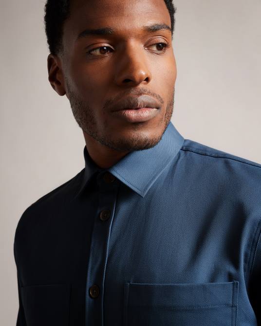 Ted Baker hombres 2ZFP1248 ropa Hasting sobrecamisa de sarga de manga larga azul medio