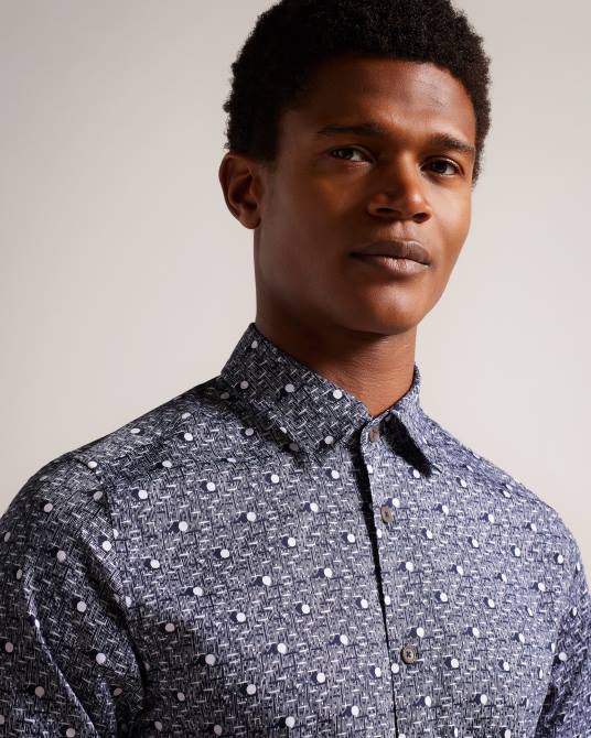 Ted Baker hombres 2ZFP1250 ropa maccle camisa de manga larga con estampado de lunares Armada
