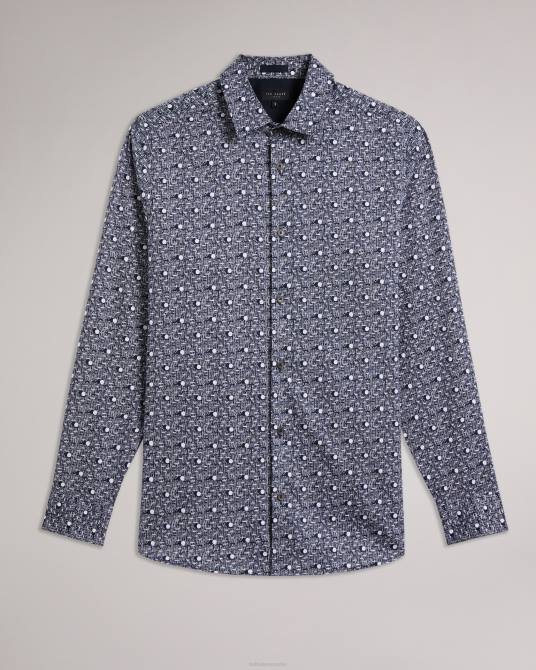 Ted Baker hombres 2ZFP1250 ropa maccle camisa de manga larga con estampado de lunares Armada