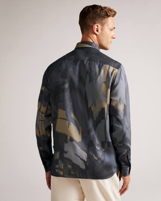 Ted Baker hombres 2ZFP1252 ropa camisa mordun de manga larga con estampado abstracto de mariposas gris