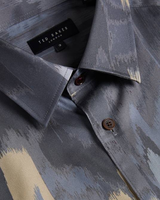 Ted Baker hombres 2ZFP1252 ropa camisa mordun de manga larga con estampado abstracto de mariposas gris