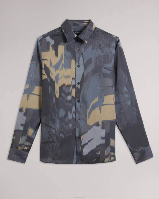 Ted Baker hombres 2ZFP1252 ropa camisa mordun de manga larga con estampado abstracto de mariposas gris