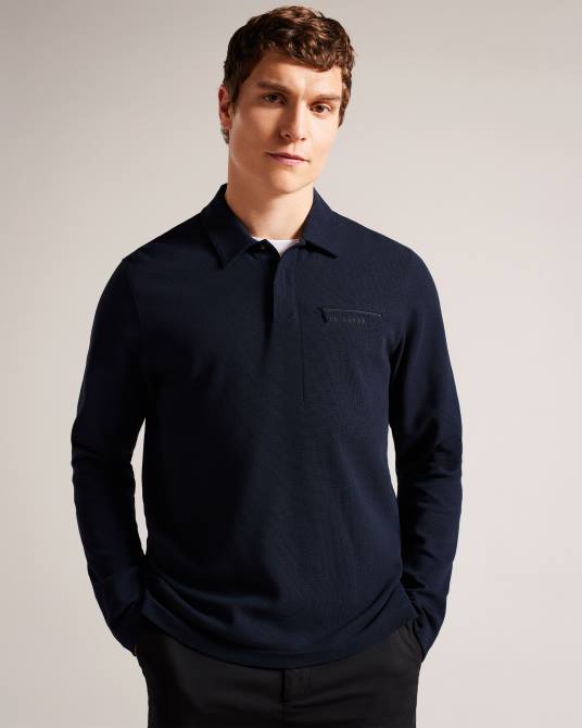 Ted Baker hombres 2ZFP1267 ropa Polo Wavelo de manga larga y ajuste regular Armada