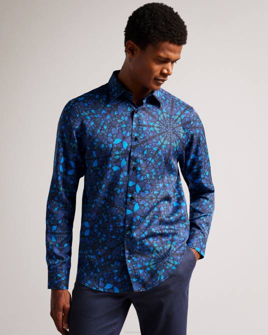 Ted Baker hombres 2ZFP1278 ropa camisa parlee de manga larga con estampado de mariposas azul