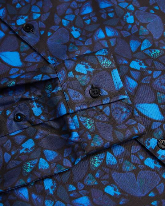 Ted Baker hombres 2ZFP1278 ropa camisa parlee de manga larga con estampado de mariposas azul