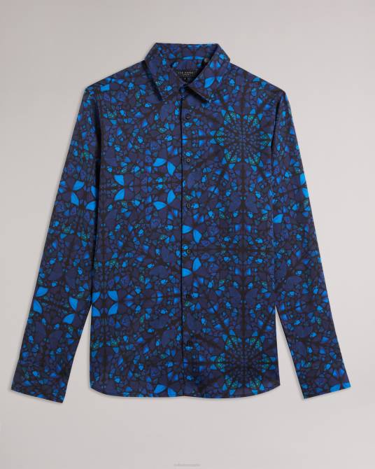 Ted Baker hombres 2ZFP1278 ropa camisa parlee de manga larga con estampado de mariposas azul