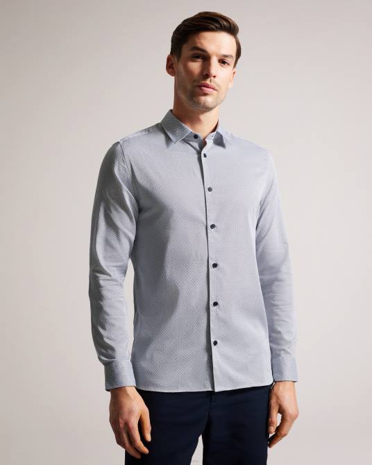 Ted Baker hombres 2ZFP1381 ropa camisa alham de manga larga con estampado geométrico Armada