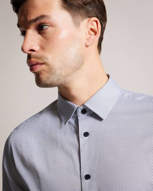Ted Baker hombres 2ZFP1381 ropa camisa alham de manga larga con estampado geométrico Armada