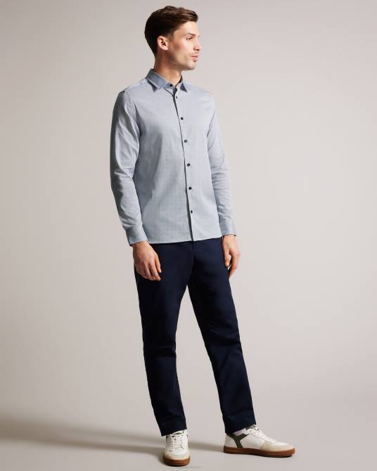 Ted Baker hombres 2ZFP1381 ropa camisa alham de manga larga con estampado geométrico Armada