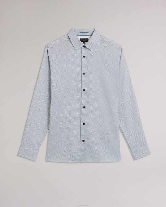 Ted Baker hombres 2ZFP1381 ropa camisa alham de manga larga con estampado geométrico Armada