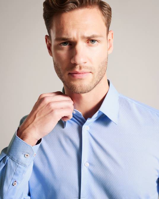 Ted Baker hombres 2ZFP1441 ropa camisa de lunares de manga larga de tritón azul