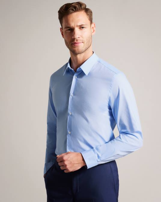 Ted Baker hombres 2ZFP1441 ropa camisa de lunares de manga larga de tritón azul