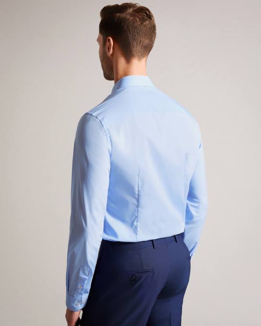 Ted Baker hombres 2ZFP1441 ropa camisa de lunares de manga larga de tritón azul