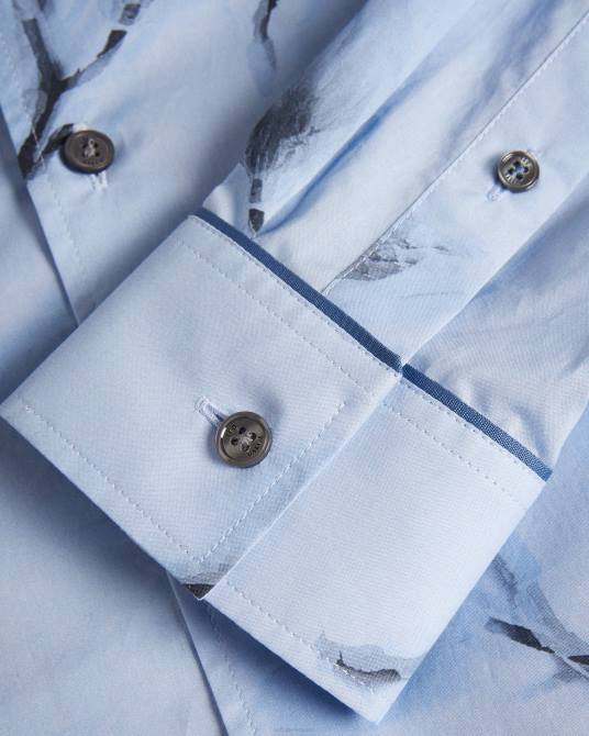 Ted Baker hombres 2ZFP1477 ropa camisa Louth de manga larga con estampado floral grande cielo azul