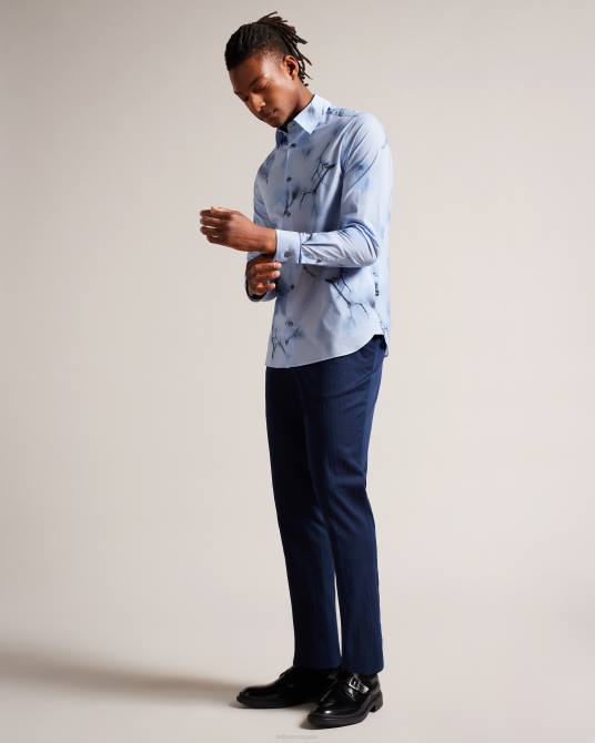 Ted Baker hombres 2ZFP1477 ropa camisa Louth de manga larga con estampado floral grande cielo azul