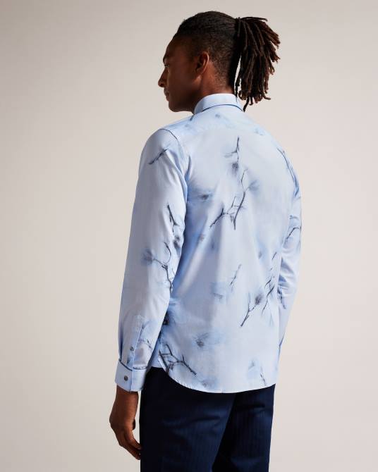 Ted Baker hombres 2ZFP1477 ropa camisa Louth de manga larga con estampado floral grande cielo azul