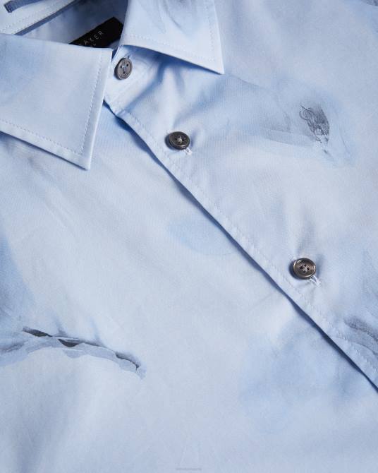 Ted Baker hombres 2ZFP1477 ropa camisa Louth de manga larga con estampado floral grande cielo azul