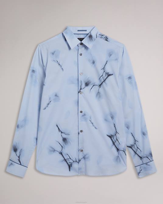 Ted Baker hombres 2ZFP1477 ropa camisa Louth de manga larga con estampado floral grande cielo azul