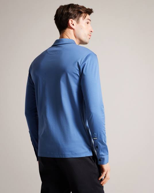 Ted Baker hombres 2ZFP1480 ropa toler polo de manga larga y corte slim azul oscuro