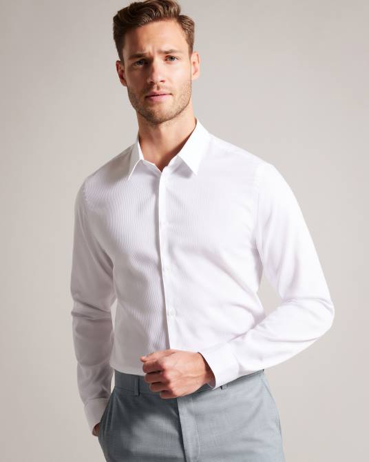 Ted Baker hombres 2ZFP1486 ropa camisa haless de manga larga con rayas texturizadas blanco