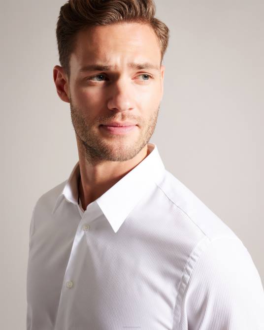 Ted Baker hombres 2ZFP1486 ropa camisa haless de manga larga con rayas texturizadas blanco
