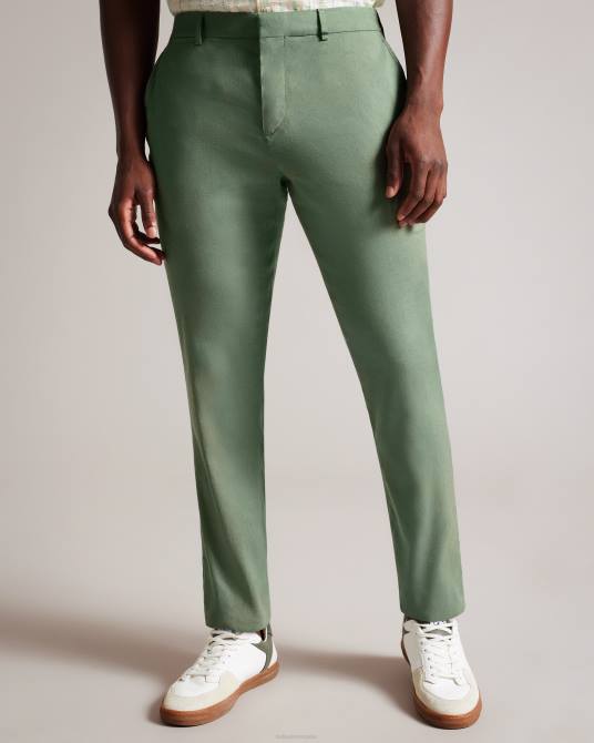 Ted Baker hombres 2ZFP1390 ropa pantalones elásticos de mezcla de lino kimmel verde claro
