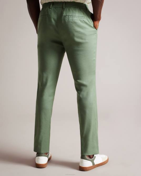 Ted Baker hombres 2ZFP1390 ropa pantalones elásticos de mezcla de lino kimmel verde claro
