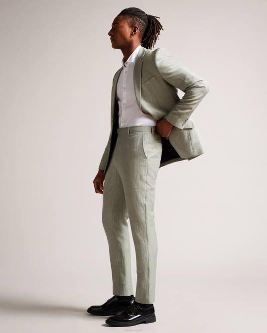 Ted Baker hombres 2ZFP1392 ropa pantalones lancet de corte slim en lana y lino verde claro