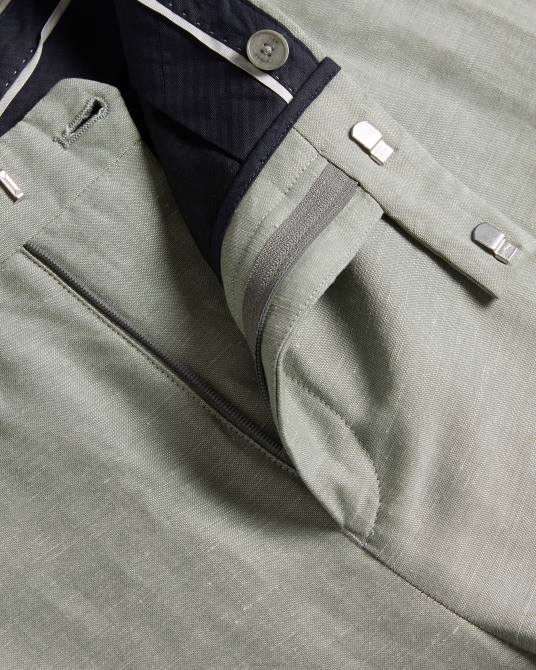 Ted Baker hombres 2ZFP1392 ropa pantalones lancet de corte slim en lana y lino verde claro